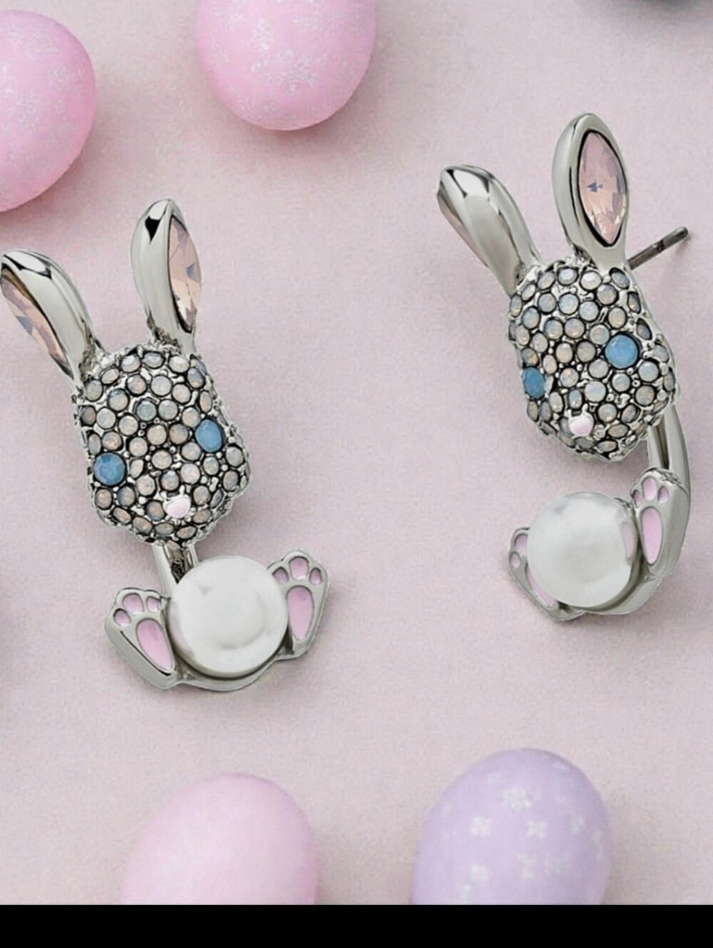 Betsey Johnson Rhinestone Bunny Barbell Stud Earrings NWT/NIB
